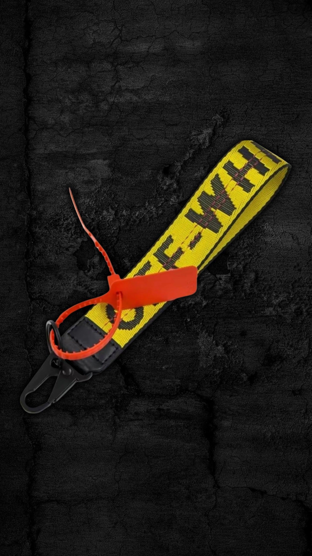 YELLOW OFF-WHITE CANVAS WRISTLET KEYCHAIN